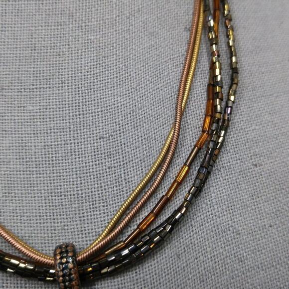 Chico's Seed Bead Rhinestone Pendant Enamel Necklace, Snake Chain, 20 Inches - Picture 4 of 11